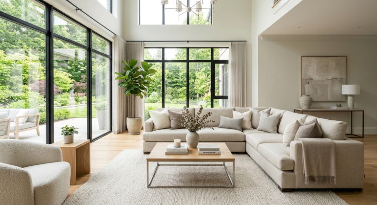 sala moderna perfectamente organizada con estilo home staging