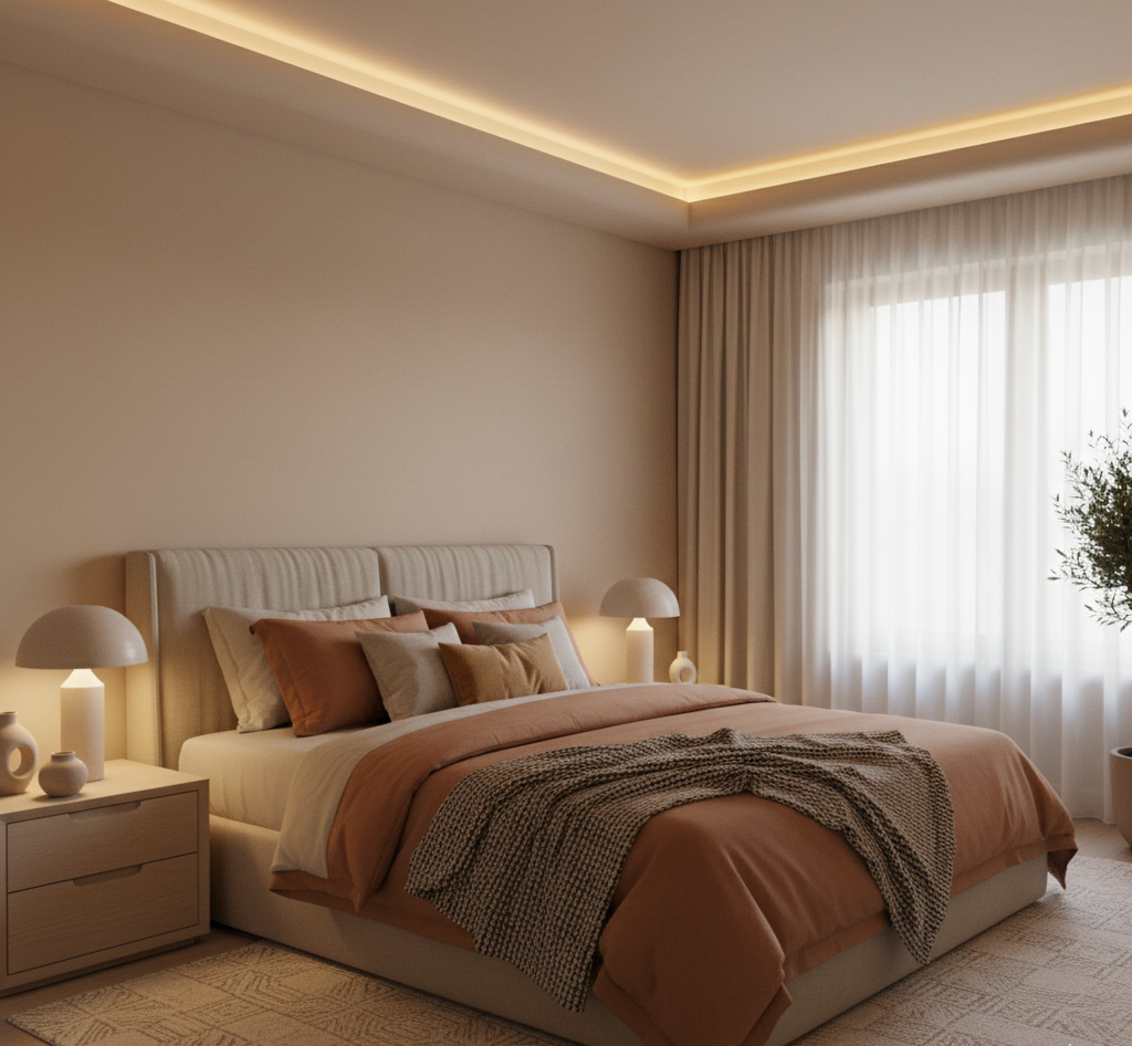 Dormitorio con colores tierra relajantes