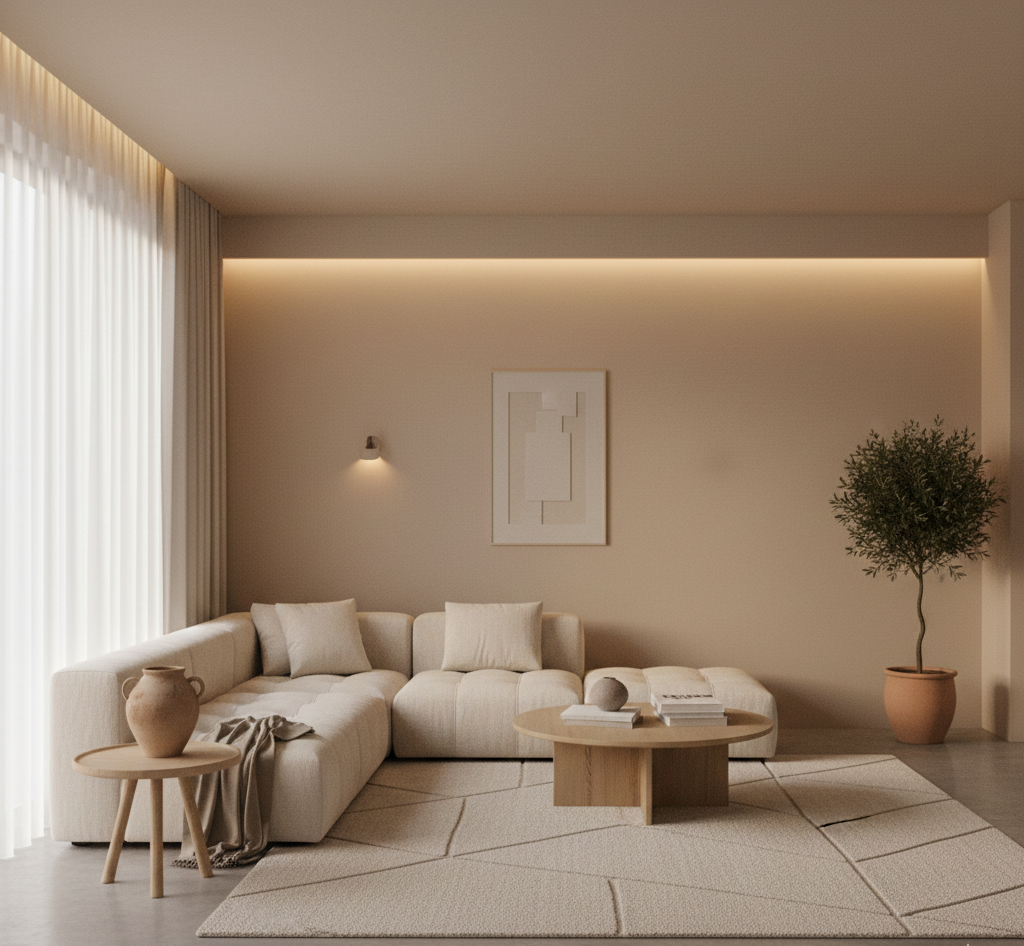 Interior minimalista con base color arena