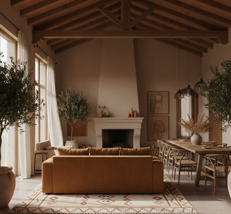 Paleta de colores tierra terracota ocre arena en diseño de interiores 2026