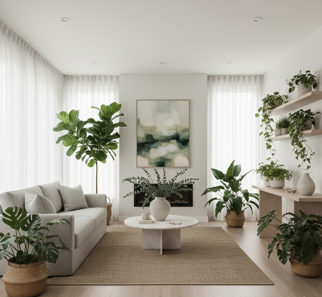 Plantas curativas en diseño biofílico interior