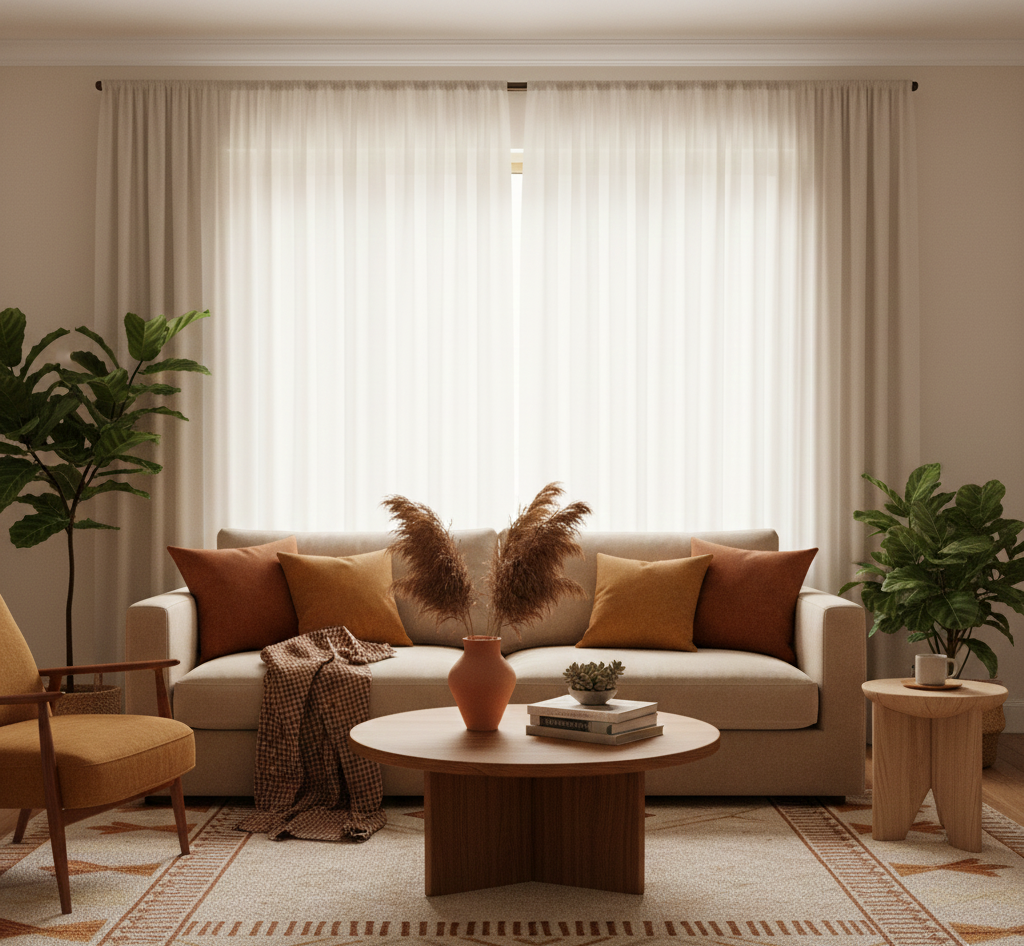 Sala con paleta tierra terracota ocre arena