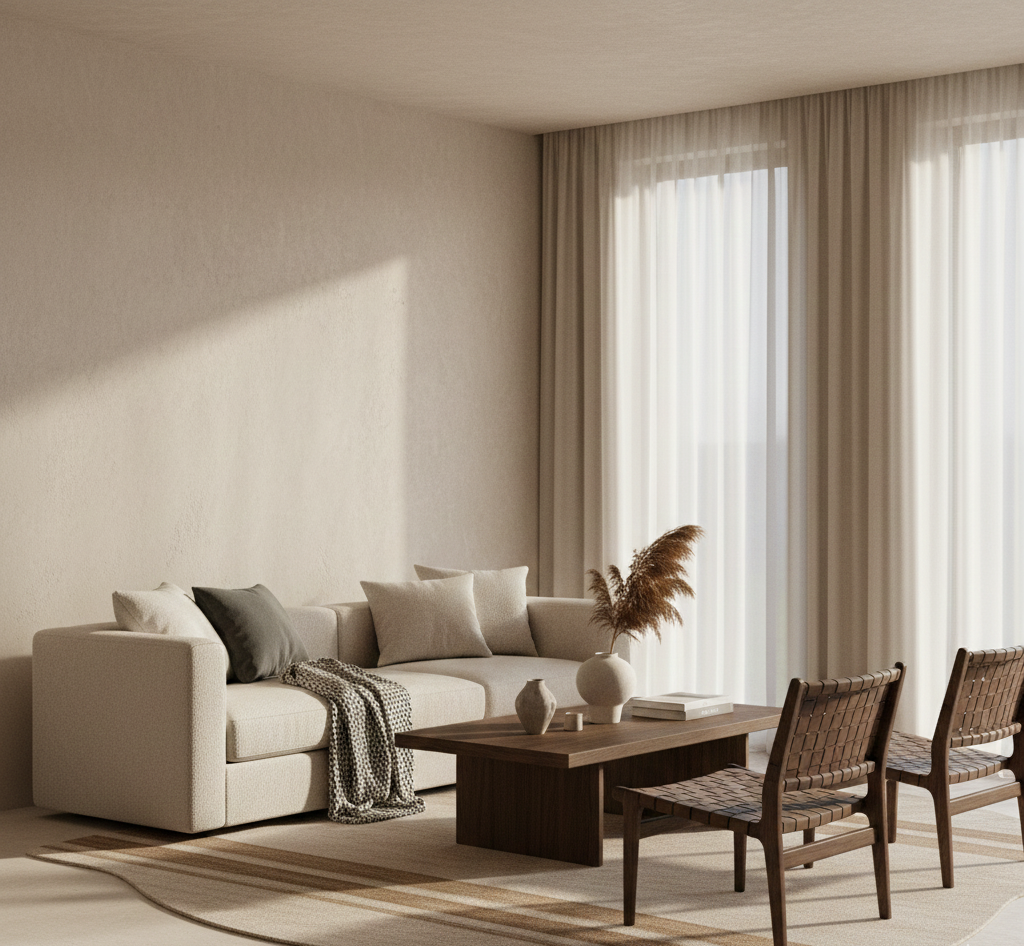 Texturas táctiles en diseño de interiores 2026 con paredes y textiles