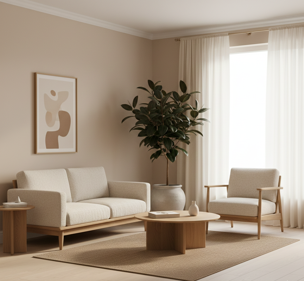 ficus elastica en sala minimalista