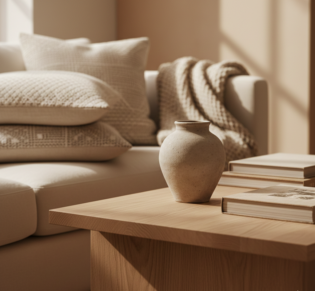 materiales naturales en minimalismo cálido