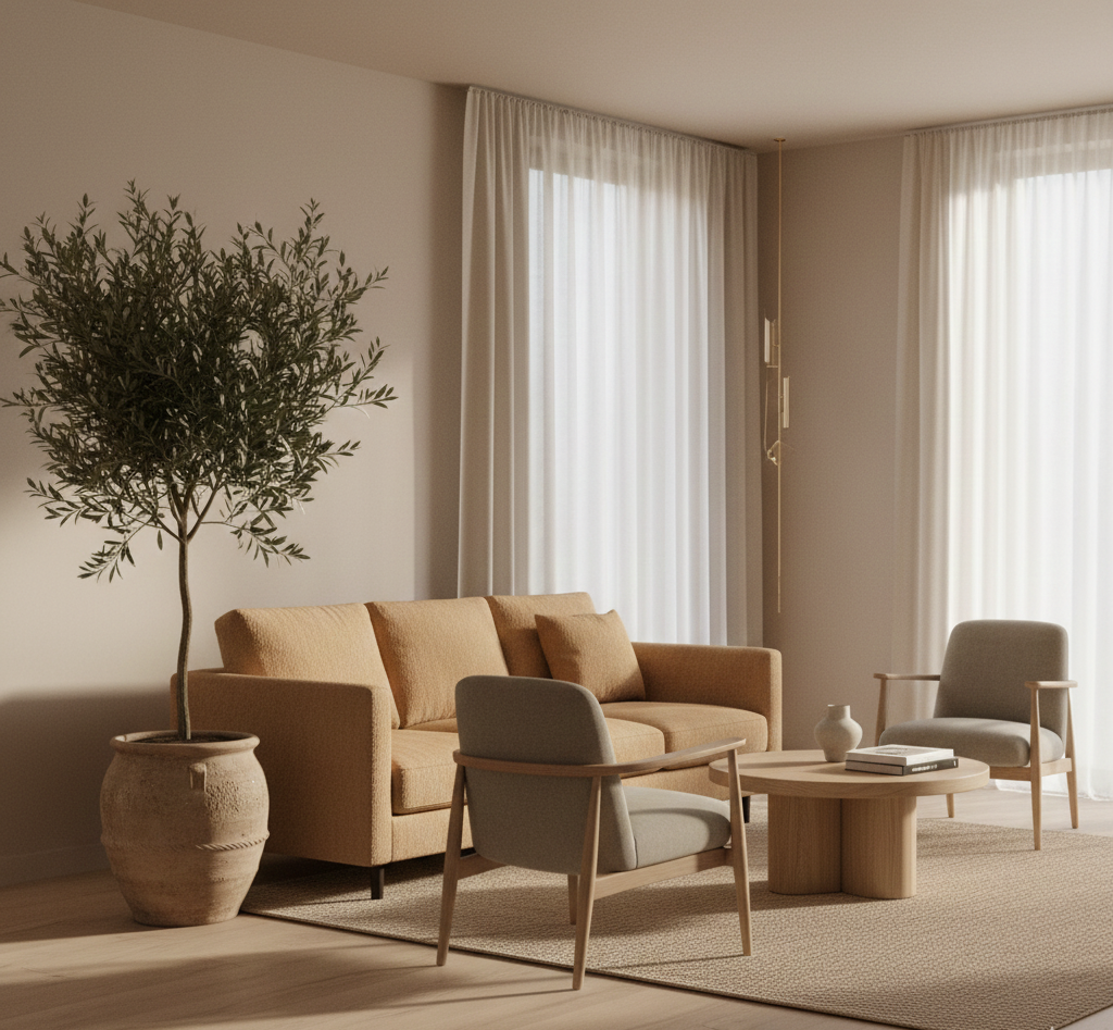 olivo de interior en espacio minimalista