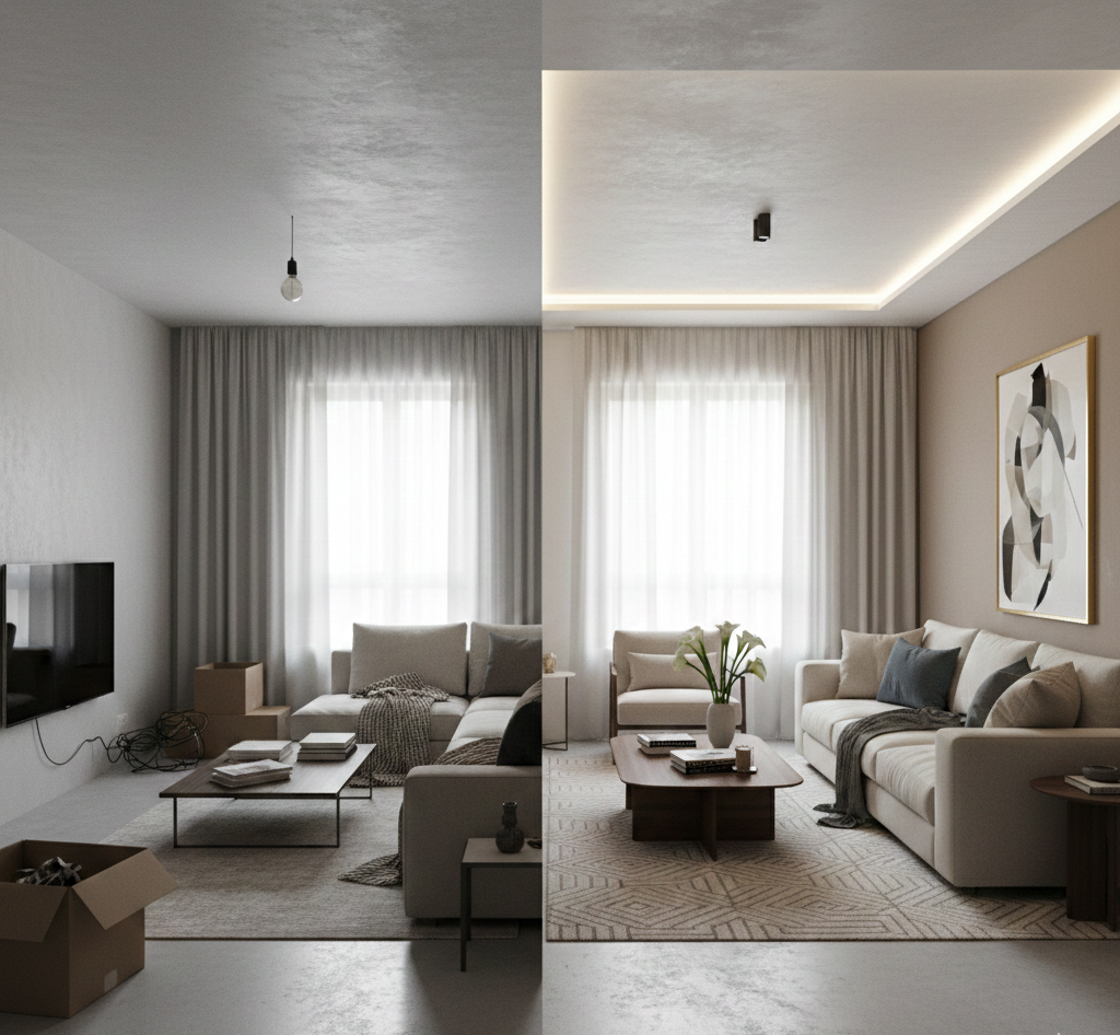 home staging estratégico comparado con espacio sin preparar