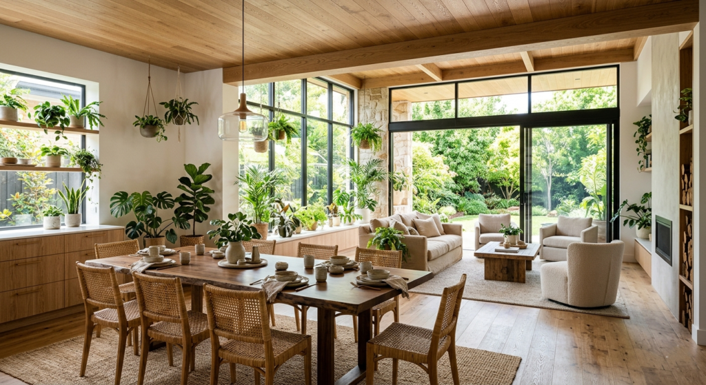 espacio interior con diseño biofílico