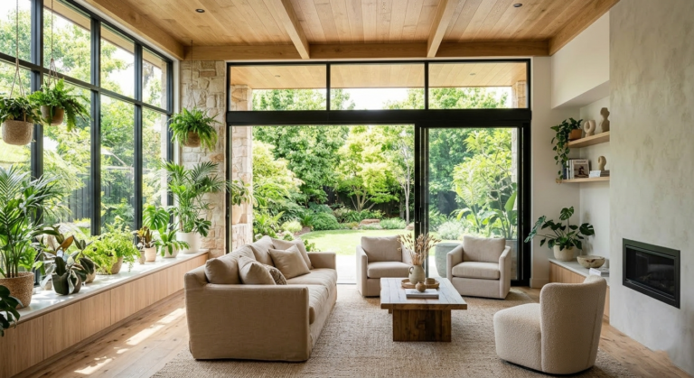 diseño biofílico en sala moderna