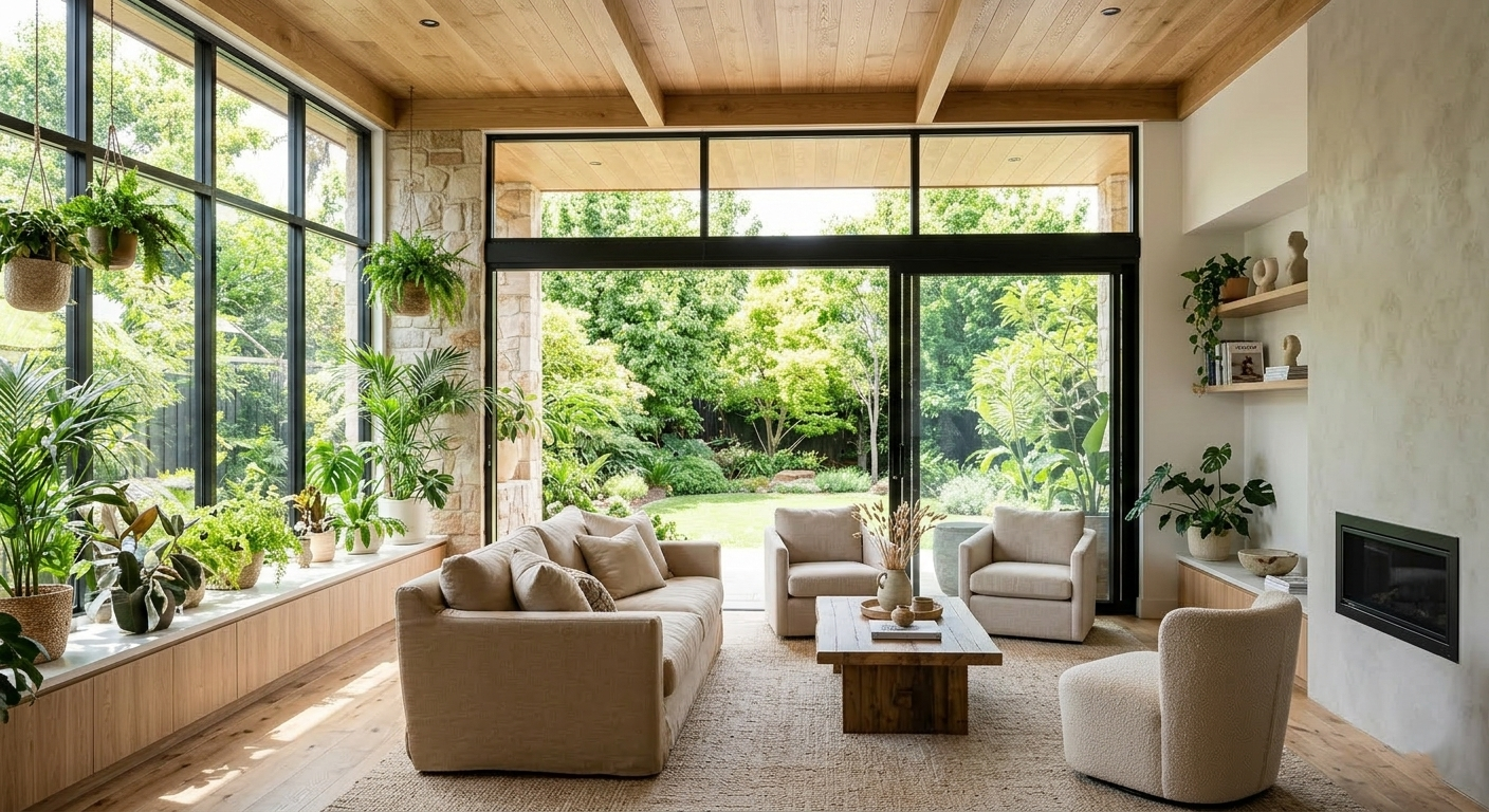 diseño biofílico en sala moderna