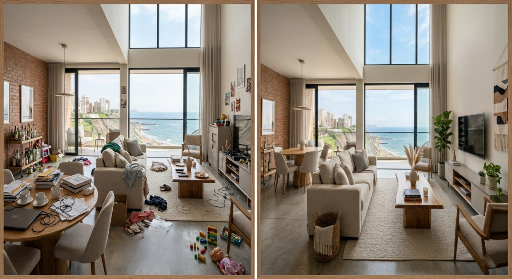 antes y despues home staging sala comparacion venta inmueble