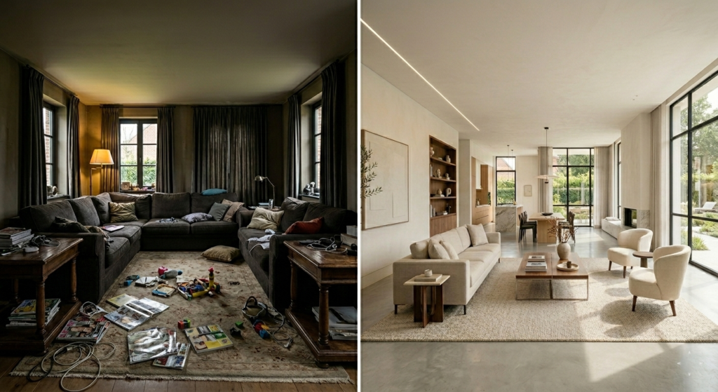 Comparación de distribución del espacio que mejora la percepción espacial