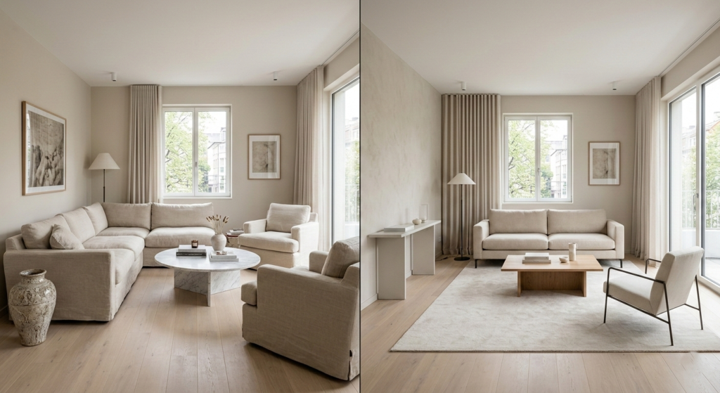 Comparación entre diseño funcional vs diseño estético en espacio contemporáneo