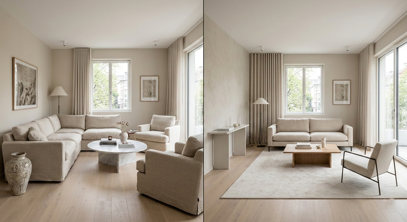 Comparación entre diseño funcional vs diseño estético en espacio contemporáneo