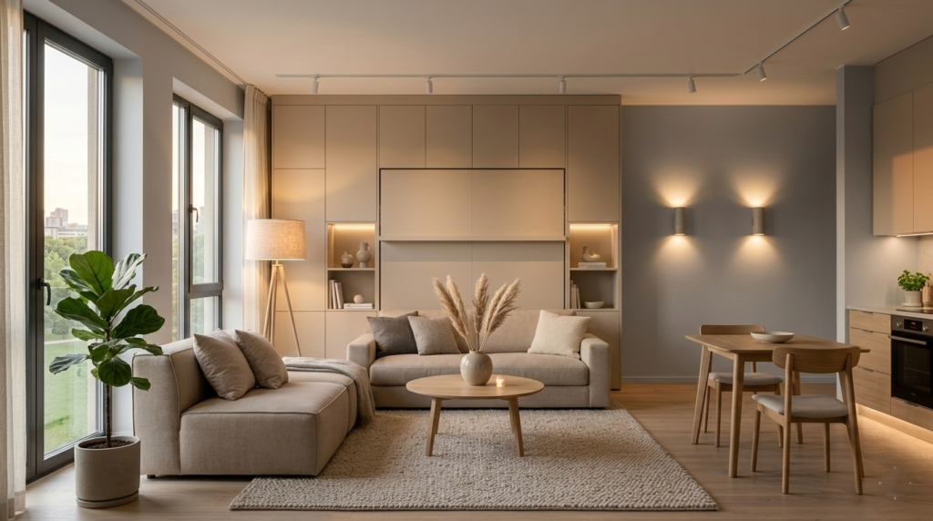 iluminación interior que amplía visualmente un departamento pequeño