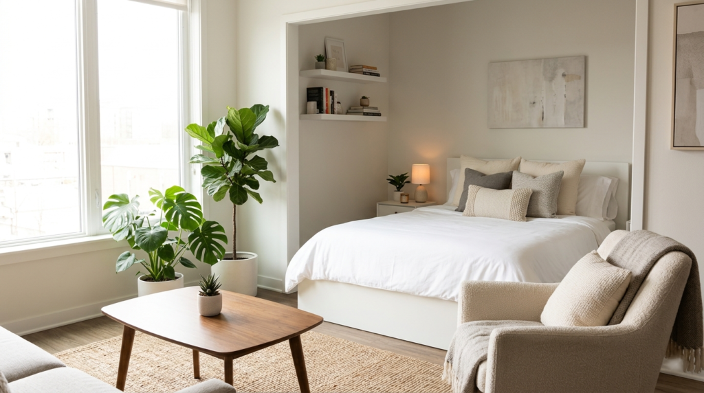 Dormitorio tipo hotel a diseño con plantas