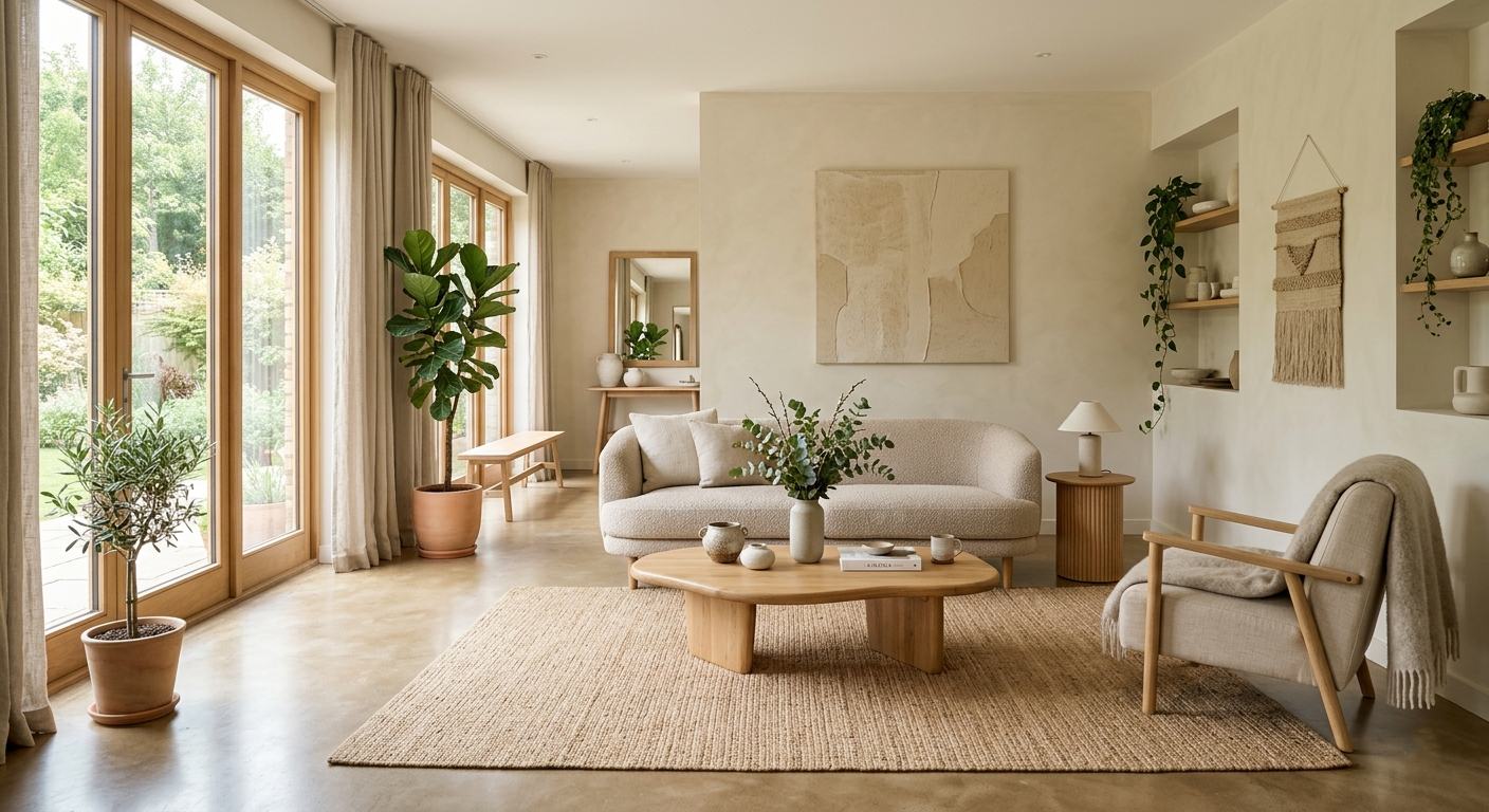 Distribución de los muebles en un hogar armonioso y funcional que reduce el estrés visual.