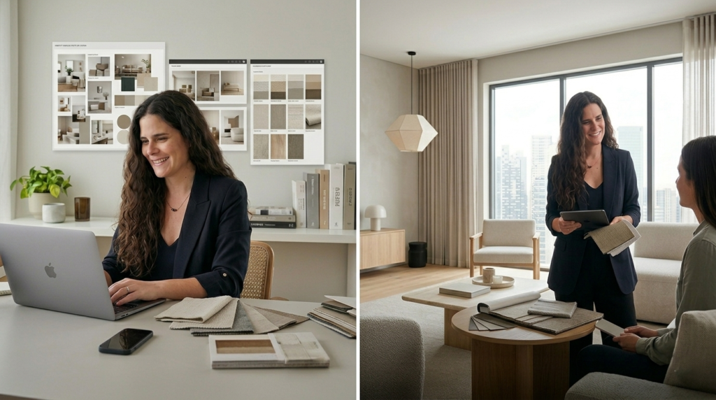Diseño de interiores online vs presencial comparado en un espacio moderno y funcional