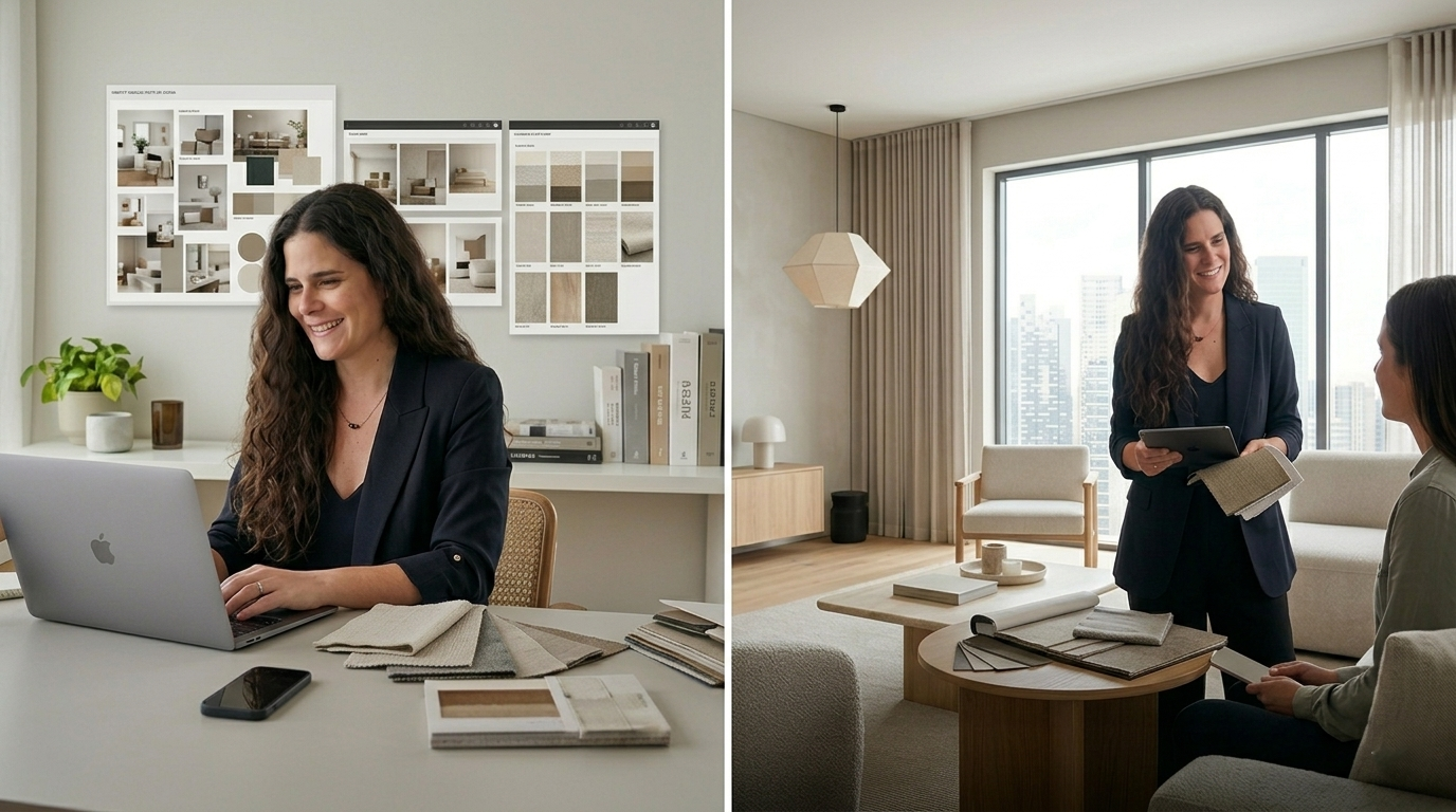 Diseño de interiores online vs presencial comparado en un espacio moderno y funcional
