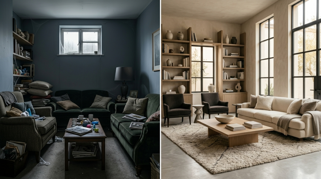 Diseño interior con iluminación natural estratégica y ambiente visualmente relajante.
