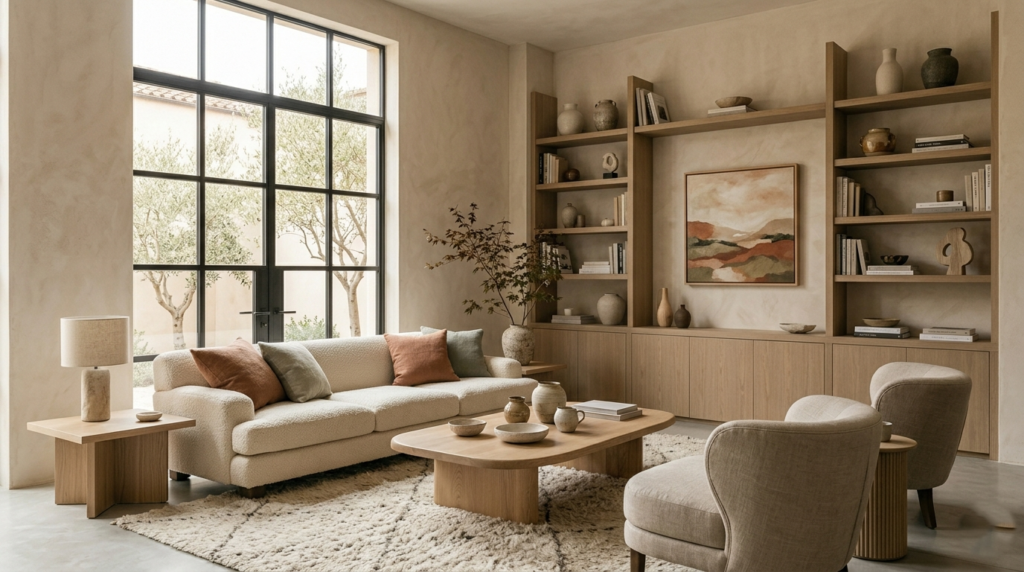 Espacio minimalista cálido con diseño estratégico y bienestar visual.