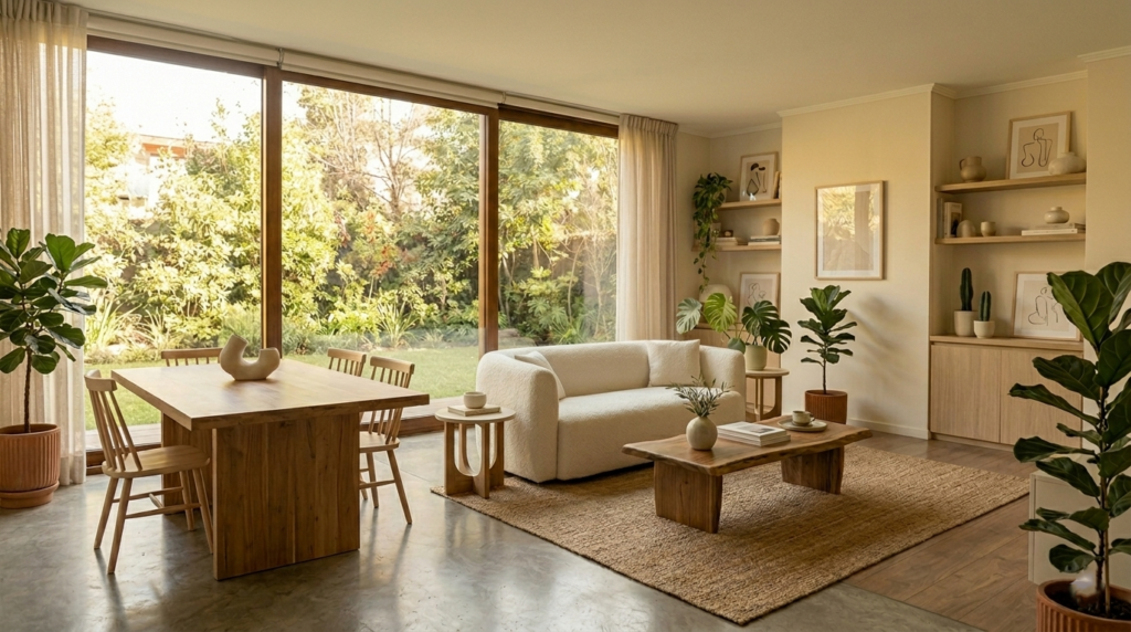 Sala con proporciones equilibradas y distribución funcional de muebles.