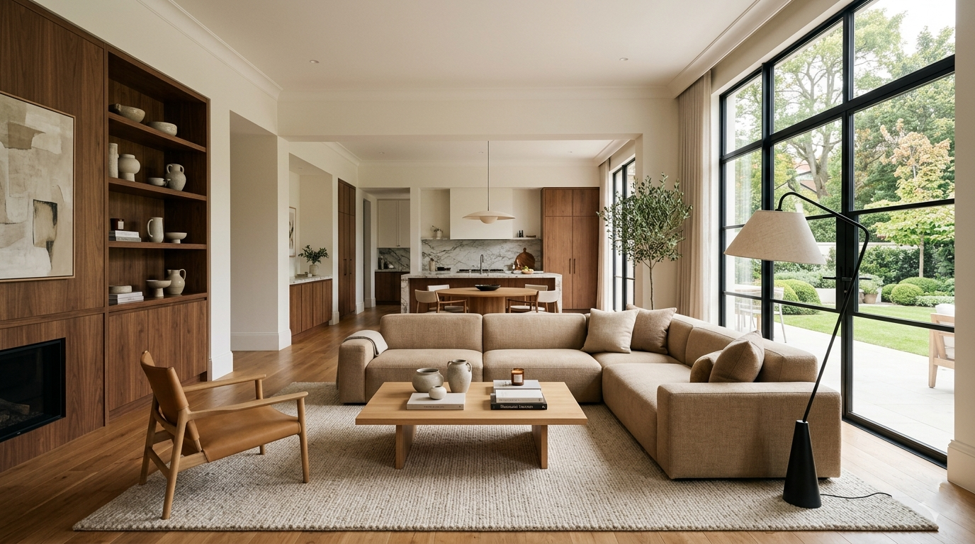 Sala moderna con proporciones equilibradas y diseño funcional adaptado al estilo de vida.