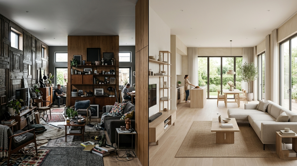 Comparación entre espacios con mala distribución y diseño con buena fluidez visual