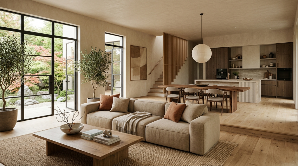 Diseño interior elegante con coherencia visual y fluidez espacial